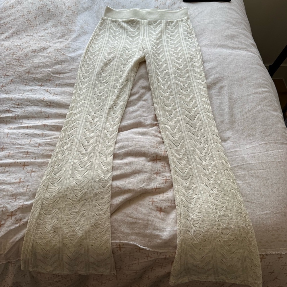 Zara Cream Knit Flare Pants